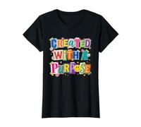 Created with A Purpose Colorful Positive Teacher Quote Art Value Graphic T-Shirt, Women, Black, XS