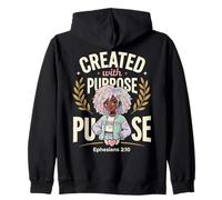 Created With Purpose Ephesians 2:10 Christian Black Girl Zip Hoodie