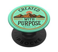 Created with Purpose - Ephesians 2:10 Retro Mountain Logo PopSockets Adhesive PopGrip