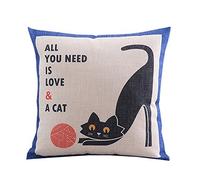 Createforlife Cotton Linen Square Decorative Throw Pillow Case Cushion Cover Creative Cartoon Black Playing Cat 18"