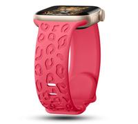 CreateGreat Engraved Bands Compatible with Apple Watch Band 41mm 40mm 38mm, Leopard Carve Pattern Soft Silicone Strap Compatible with iWatch Series 8 7 6 5 4 3 2 1 SE, Women Men,Leopard-Rose Red