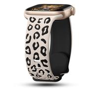 CreateGreat Engraved Leopard Bands Compatible with Apple Watch Band 41mm 40mm 38mm Women, Two-Tone Soft Silicone Cheetah Sport Strap for iWatch Series 10 9 8 7 6 5 4 3 2 SE Ultra.SL&BK
