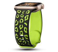CreateGreat Engraved Leopard Bands Compatible with Apple Watch Band 42mm 44mm 45mm 46mm 49mm Women, Two-Tone Soft Silicone Cheetah Sport Strap for iWatch Series 10 9 8 7 6 5 4 3 2 SE Ultra.BK&GREE