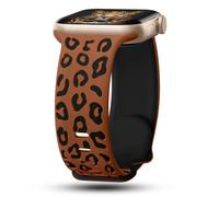 CreateGreat Engraved Leopard Bands Compatible with Apple Watch Band 42mm 44mm 45mm 46mm 49mm Women, Two-Tone Soft Silicone Cheetah Sport Strap for iWatch Series 10 9 8 7 6 5 4 3 2 SE Ultra.BR&BK
