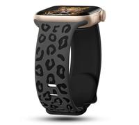 CreateGreat Engraved Leopard Bands Compatible with Apple Watch Band 42mm 44mm 45mm 46mm 49mm Women, Two-Tone Soft Silicone Cheetah Sport Strap for iWatch Series 10 9 8 7 6 5 4 3 2 SE Ultra.DG&BK