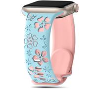 CreateGreat Floral Engraved Band Compatible with Apple Watch Band 42mm 44mm 45mm 49mm, Two-Tone Soft Silicone Cute Flower Sport Strap for iWatch Bands Women Series 9 8 7 6 5 4 3 2 SE Ultra/2-LB/PK