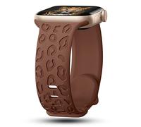 CreateGreat Leopard Engraved Bands Compatible with Apple Watch Band 40mm 41mm 38mm Women, Cheetah Silicone Strap Compatible with iWatch Series 10 9 8 7 6 5 4 3 2 1 SE Ultra,Coffee