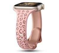 CreateGreat Leopard Engraved Thin Band Compatible with Apple Watch Band 41mm 40mm 38mm 49mm 45mm 44mm 42mm Women Cheetah Silicone Replacement Band for Women, Sandy Pink & Nude