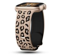 CreateGreat Leopard Engraved Two Tone Silicone Strap Compatible with Apple Watch 41mm 40mm 38mm 45mm 44mm 42mm, iWatch Series SE 8 7 6 5 4 3, mt tan & black, 44/45/46/49/42mm(Series 3 2 1), Modern