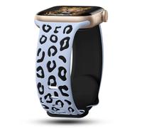 CreateGreat Sport Leopard Engraved Bands Compatible with Apple Watch Band 41mm 40mm 38mm Women, Silicone Luxury Cheetah Designer Sport Strap for iWatch Bands Series SE 8 7 6 5 4 3 2 1, Sky & Black
