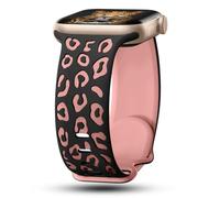 CreateGreat Two Tone Leopard Engraved Strap Compatible with Apple Watch 41mm 40mm 38mm 45mm 44mm 42mm Silicone Strap for iWatch Series SE 8 7 6 5 4 3 2 1, Black and Sand Pink, 38/40/41/42mm(Series 10