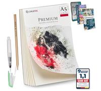 CreaTek - Watercolour Paper A5 300 GSM [ incl 2 Hours Video Course ] 40 Sheets Watercolour pad A5 +2 Brushes + Pencil +400 Painting templates - Perfect for Beginners Watercolor Paper A5