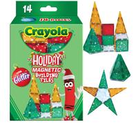 CreateOn Crayola Holiday Glitter Magnetic Tiles Building Set for Kids Magnetic Building Toys for Kids STEM Travel Toys for Boys and Girls