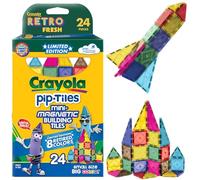 CreateOn Crayola Retro PIP Magnetic Tiles, Mini Building Set for Kids, Magnetic Tiles, Kids’ Building Toys, STEM & Montessori Toys for Boys and Girls Ages 3+, 24-Piece Set (Retro)