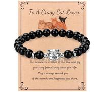 createreedo Cat Lover Gifts, Cat Bracelets for Men Women, Cute Cat Charm Beaded Bracelet Cat Jewelry with Gift Box for Women Tabby Cat Tuxedo Cat Lover Crazy Cat Lady Cat Mom