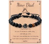 createreedo New Dad Godfather Gifts, Handmade Natural Stone Cross Protection Bracelet for First Time Dad to Be, Christian Baptism Birthday Christmas Valentine Father's Day Gifts for Men, L, Stone, no