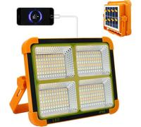 CREATESTAR 100W LED Solar Work Light, 10000LM Portable Floodlight with 4 Light Modes, IP66 Waterproof, Power Bank Function, 24H Battery Life