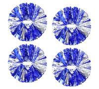 Creatiee-Pro 4Pcs Metallic Cheerleading Cheerleader Pom Poms, 1 Pair Cheering Squad Pompoms for Kids Boy Girl School Sports Games Team Spirit Cheer Ball Dance Party(11 Inches) (Blue-Silver)