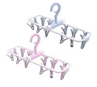 CREATIEES 2 Pack Folding Portable Travel Clip, Drip Drying Hanger Rack with 12 Clips for Clothes Socks Underwear - Windproof & Space Saving (Light Blue + Light Purple)