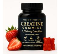 Creatine Gummies 5000mg per Serving - High Strength Creatine Monohydrate Chewables for Muscle Growth, Strength & Recovery - Strawberry Flavour, 120 Vegan Gummies (Pre/Post Workout)