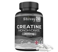 Creatine Monohydrate 240 Vegan Capsules - 3000mg per Serving | High Strength Pure Micronised Creatine | Muscle Strength, Power & Endurance - Made in UK by Shivay Herbals