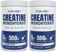 Creatine Monohydrate Powder - 500g Tub (200 Mesh) | Fine Grade, Pure & Mixes Easily | Includes Scoop | Unflavoured | Made in The UK By CLN Labs (Pack of 2)