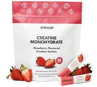 Creatine Monohydrate Powder |Lab Tested| 30 Travel Sachets, 5g Creatine Each |Natural Strawberry Flavour|Zero Sugar| Supports Muscle Growth, Strength, Recovery, Cognition & Performance | For Men&Women