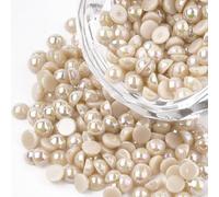 Creation Diy 300 Half Round Acrylic Beads to Stick On Dark Beige Mother-of-Pearl with Multicoloured Reflections 4 mm Flat Back