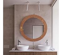 Creation India Craft Handmade Vintage Wooden Rope Wall Mounted Mirror with Antique Frame Round Wooden Wall Mirror for Living Room Wash Basin Home Mirror for Wall Decoration, Framed 36'' inches