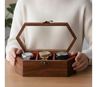 Creation India Craft Vintage Wooden Watch Box for Men, Timepiece Storage & Organizer, Watch Display Case, Jewelry Box for Women, Gift for Husband (3 Grooves Hex (Rosewood))
