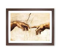 Creation Of Adam Hands By Michelangelo Classic Painting Framed Print | A4 Walnut Framed Wall Art | Ready to Hang | Classic Historical Picture | Living Room Bedroom Lounge Office
