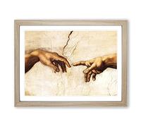 Creation Of Adam Hands By Michelangelo Classic Painting Framed Wall Art Print, Ready to Hang Picture for Living Room Bedroom Home Office Décor, Oak A2 (64 x 46 cm)
