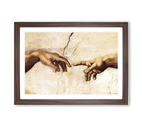 Creation of Adam Hands by Michelangelo Framed Print | A2 Walnut Framed Wall Art | Ready to Hang | Modern Historical Picture | Living Room Bedroom Lounge Office
