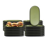 Creations Melamine Oval Dinner Plates, Steelite Heavy Use Unbreakable Commercial Foodservice Restaurant Grade, Baja Cactus, 10.2 by 5 by .7, Stackable Serving Platter, Set of 24, Green Black