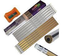 CREATIONS Qute Wooden Pencils, Extra Dark, 10 Rubber Tipped Pencils, 1 Sharpener, Perfect School Office Home Use, ZOFAX Black Ball Pen