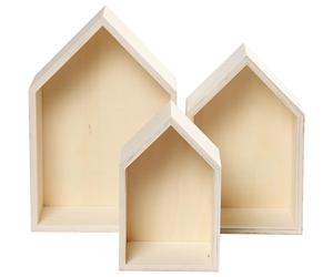 Creativ 100263 Set of 3 Wooden Box House Shaped Shelf Box, Wooden wall art - B-S