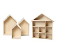 Creativ 100263 Set of 3 Wooden Box House Shaped Shelf Box, Wooden wall art - B-Stock, Beige & 100263 House-Shaped Shelving System, Size 26x25,2 cm, H: 3,5 cm, Paulownia, 1pc, Wood