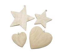 Creativ 100263 Wooden Hearts and Stars 3D Shapes 4 Assorted, brown