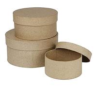 Creativ 263700 10+13+16 cm 3 Assorted Papier Mache Round Boxes, Brown