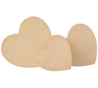 Creativ 263760 10+12 5+15 cm 3 Assorted Papier Mache Heart Boxes, Brown