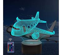 Creative 3D Airplane Night Light 16 Colors Changing USB Power Remote Control Touch Switch Decor Lamp Optical Illusion Lamp LED Table Desk Lamp Children Kids Christmas Brithday Gift