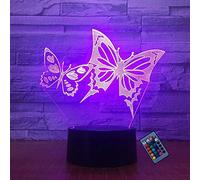 Creative 3D Butterfly Night Light 16 Colors Changing USB Power Remote Control Touch Switch Decor Lamp Optical Illusion Lamp LED Table Desk Lamp Children Kids Christmas Brithday Gift