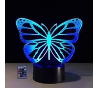 Creative 3D Butterfly Night Light USB Powered Remote Control Touch Switch Optical Illusion Lamp 7/16 Color Changing 3D LED Lamp Xmas Brithday Children Kids Decor Toy Gift