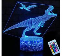 Creative 3D Dinosaur Night Light 16 Colors Changing USB Power Remote Control Touch Switch Decor Lamp Optical Illusion Lamp LED Table Desk Lamp Children Kids Christma Brithdays Gift