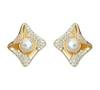Creative 3D Earrings for Women, Zircon & Imitation Pearl Decor, Hypoallergenic Silver Needle, Elegant Gold-Plated Copper Jewelry, Stunning Match for Dresses Shirts and Casual Outfits