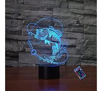 Creative 3D Fish Night Light 16 Colors Changing USB Power Remote Control Touch Switch Decor Lamp Optical Illusion Lamp LED Table Desk Lamp Children Kids Christmas Brithday Gift