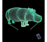 Creative 3D Hippo Night Light 16 Colors Changing USB Power Remote Control Touch Switch Decor Lamp Optical Illusion Lamp LED Table Desk Lamp Children Kids Christmas Brithday Gift