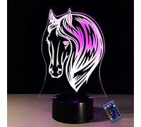 Creative 3D Horse Night Light 16 Colors Changing USB Power Remote Control Touch Switch Decor Lamp Optical Illusion Lamp LED Table Desk Lamp Children Kids Christmas Brithday Gift