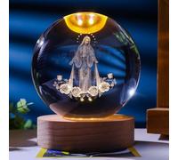 Creative 3D Jesus Crystal Ball, Glass Crystal Ball with LED Night Light & Wooden Base, Crystal Religious Gifts with Jesus Statue, Crystal Ball Night Light for Home Office Christmas Decoration (D)