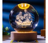 Creative 3D Jesus Crystal Ball, Glass Crystal Ball with LED Night Light & Wooden Base, Crystal Religious Gifts with Jesus Statue, Crystal Ball Night Light for Home Office Christmas Decoration (B)